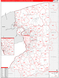 Buffalo-Cheektowaga-Niagara Falls Metro Area Wall Map Red Line Style 2026